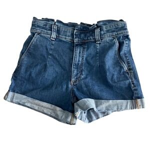Express Original Shortie Super High Rise Denim Paperbag Shorts Blue Mom Sz 0
